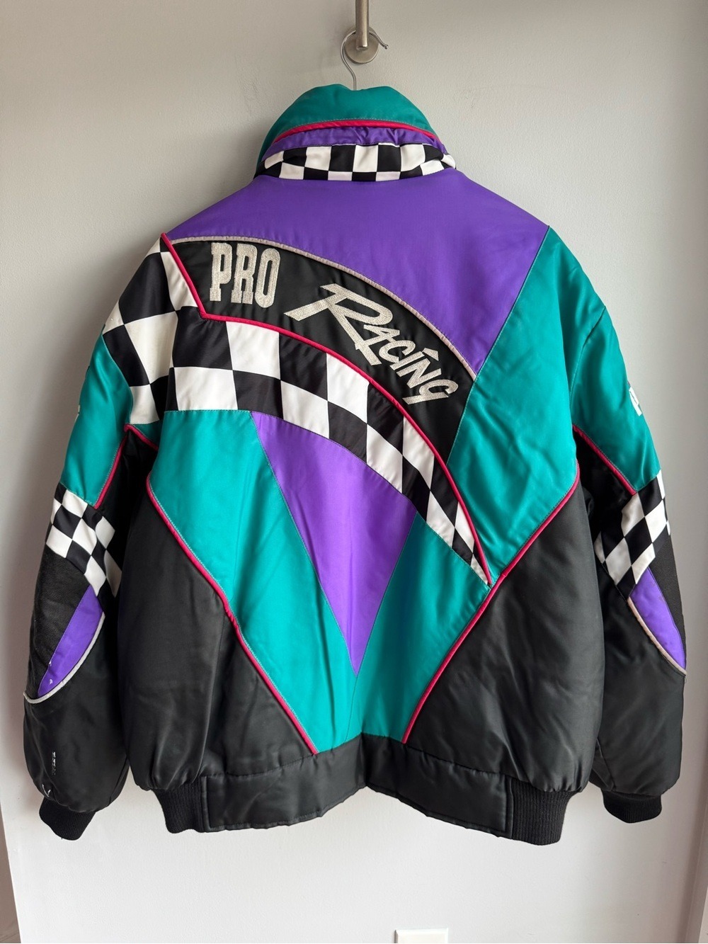 Retro Choko Racing Ski Snowmobile Jacket Mens XL Check Fleece Lined Winter Coat - Picture 8 of 14